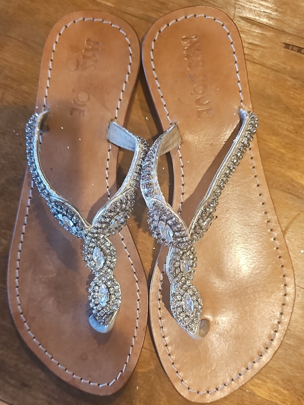 Mystique Rhinestone Leather Sandals (Size 8N)